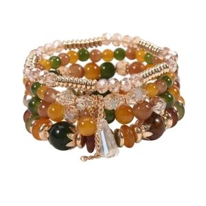 Green and yellow beaded stretchy bracelets